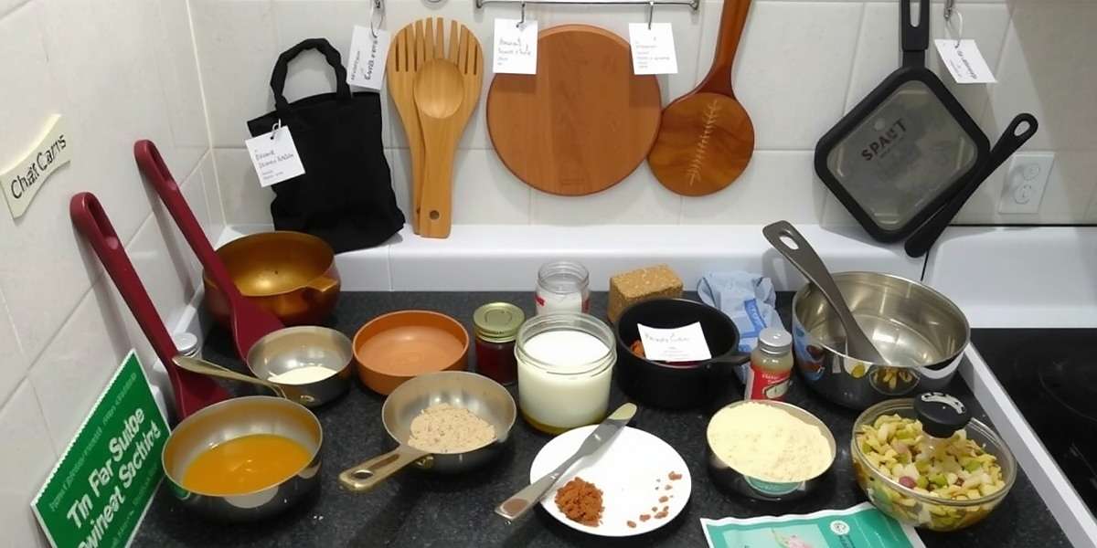Chaat Charm Kitchen Setup Chaat Charm kitchen setup showing various Indian cooking utensils and ingredients