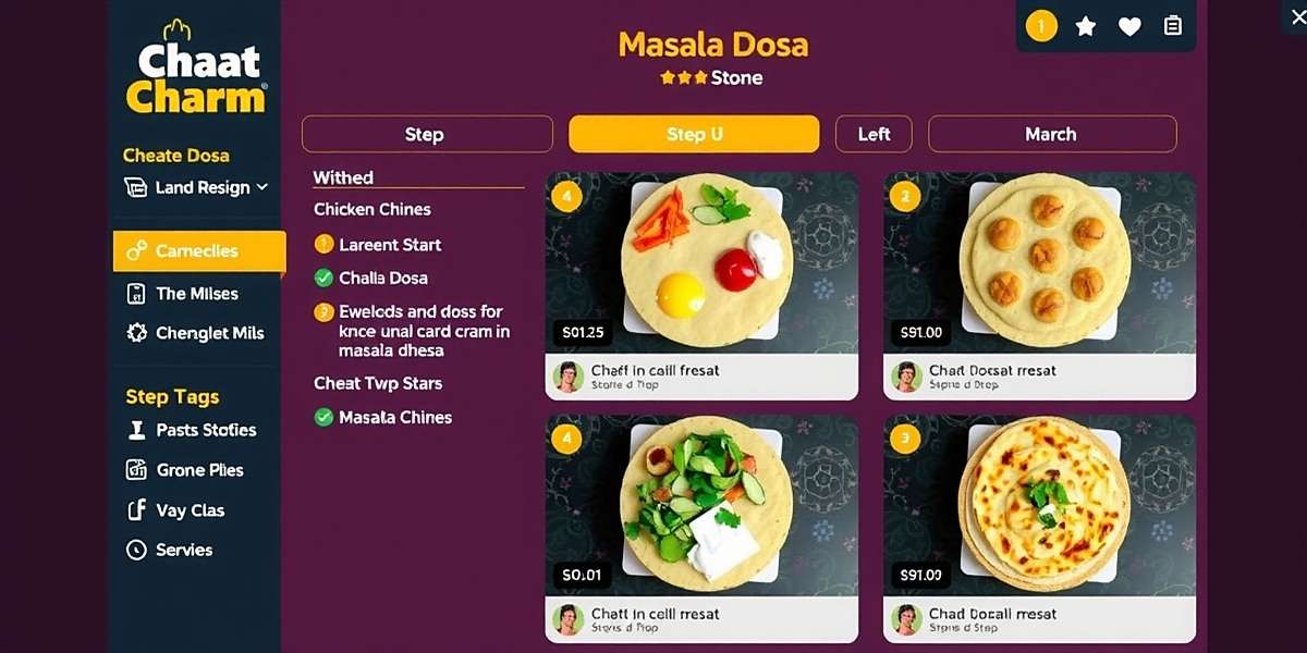 Chaat Charm Masala Dosa Recipe Chaat Charm recipe screen showing step-by-step preparation of masala dosa