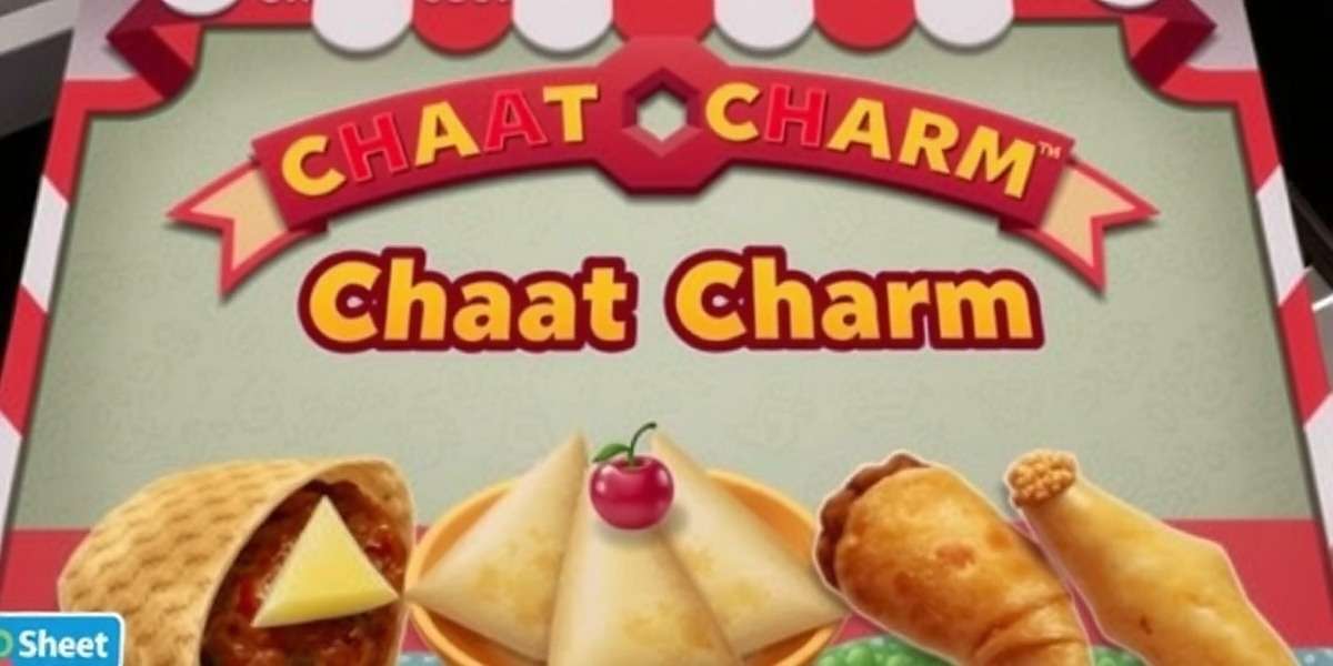 Chaat Charm Official Game Cover Chaat Charm game cover showing various Indian street food items like pani puri, vada pav, and samosa